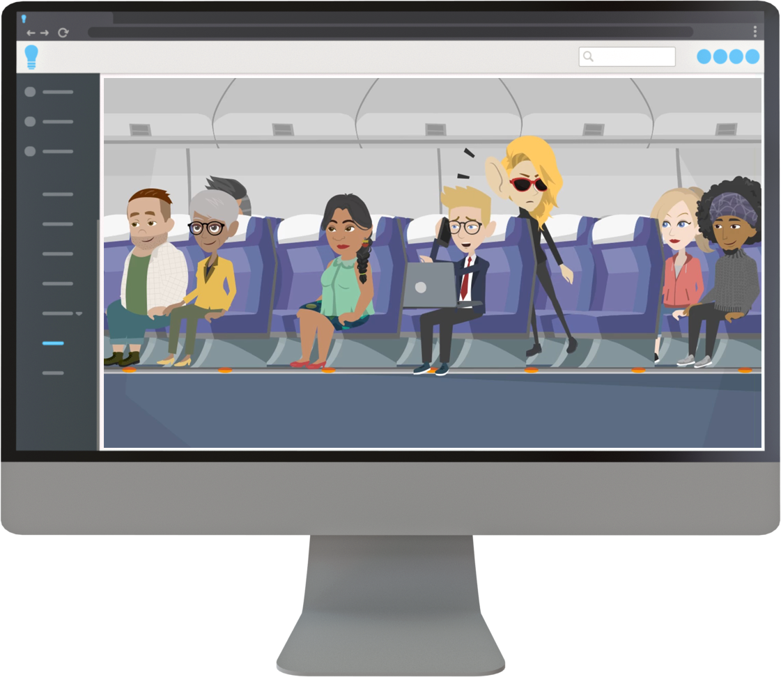 Sie sehen einen Bildschirm mit einem Ausschnitt eines 2d E-Learning Awareness Trainings