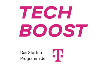Sie sehen das Logo von TechBoost, dem Startup Programm der Telekom