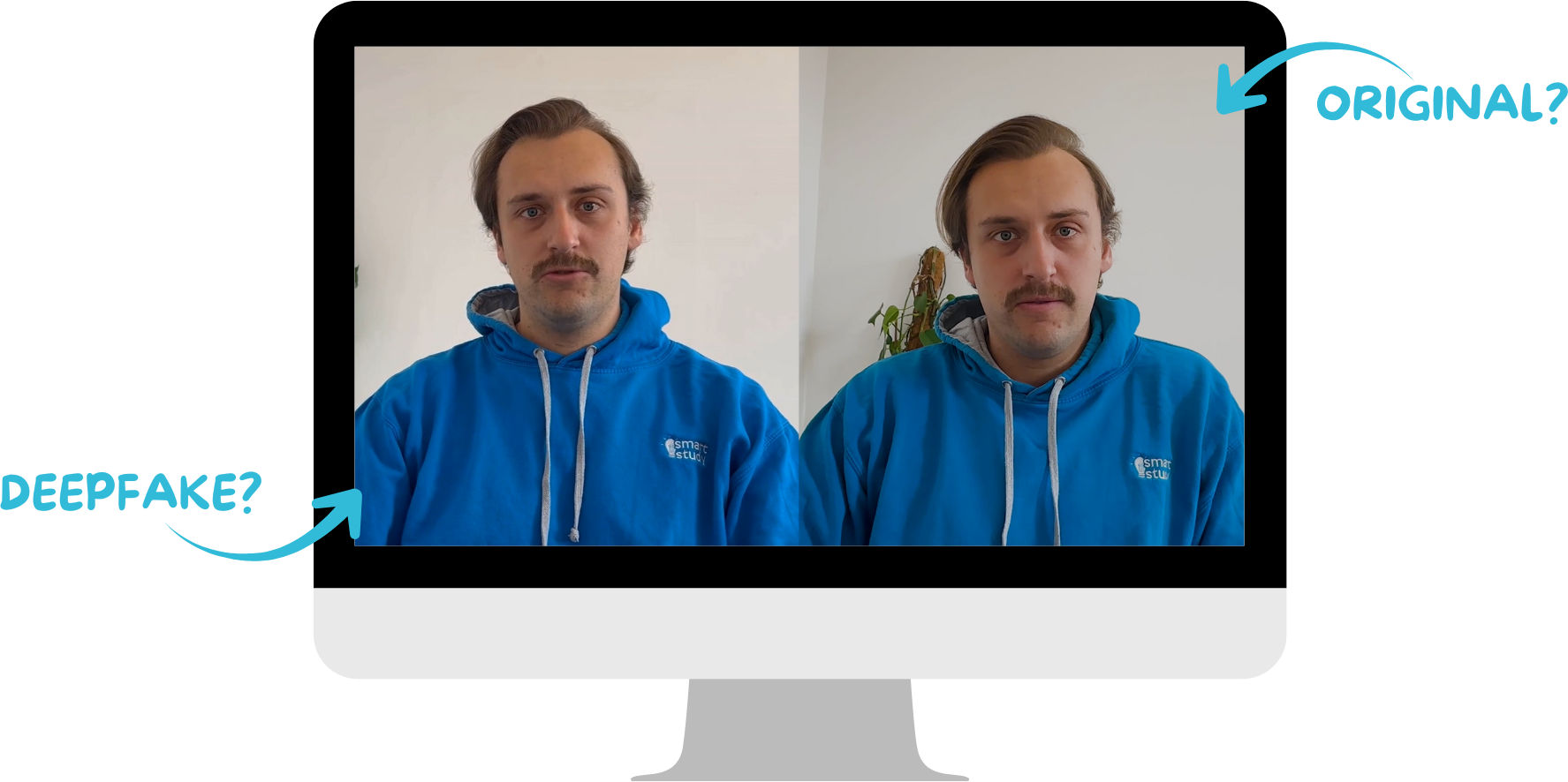 Auf diesem Bild sieht man einen Vergleich zwischen einem echten Bild und einem Deepfake.